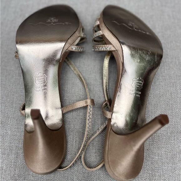 Nina metallic mid-heel sandals, new, straps with rhinestones, almond toe, 8.5 - Picture 8 of 9